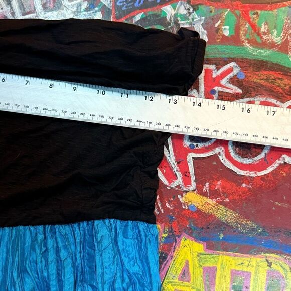 Vintage 80s Coco Avante Crinkle Satin Wide-Leg Jumpsuit – blue, black - Pop Star - Picture 10 of 10